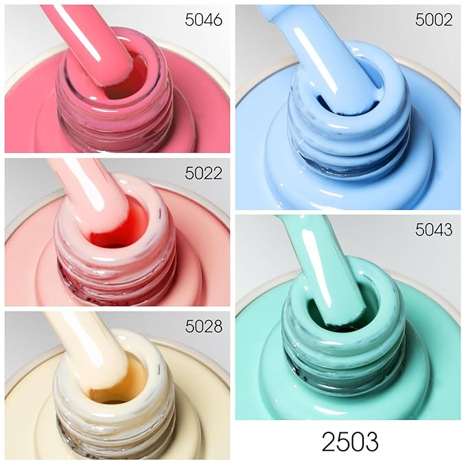 VENALISA 10 ML Gel Nail Polish Set, 5 Pcs Pink Yellow Blue Gel Polish Color High Gloss Soak Off U V Nail Manicure Salon DIY