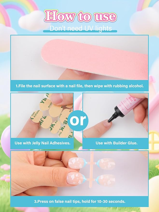 26 Pieces Press on Nail Kid, EBANKU Cloud Fake Nails for Kids Mini Glue on Nail Almond False Nail for Girls 6-12 Years