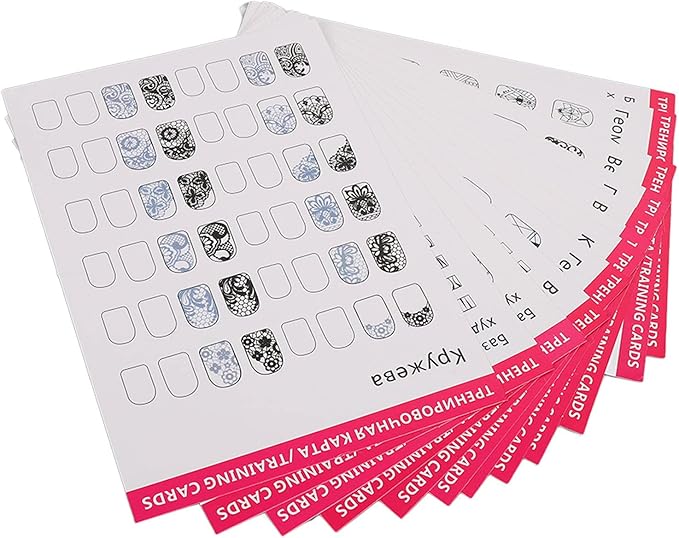 Dioche Nail Art Training Cards Practice Lines Drawing Painting Template, Nail Training Mat Stereograph, Washable Reusable Multi Nail Shapes 12 Modes Nail Art Practice Sheet for Nail