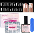 Extra Short Square Kid Nail Tips Kit For Girl, 216Pcs Pre Etched Clear Press On Nails For Kids,Full Cover False Nail with 3 in 1 Nail Glue, Fake Nails Extension Set for Home DIY 12size