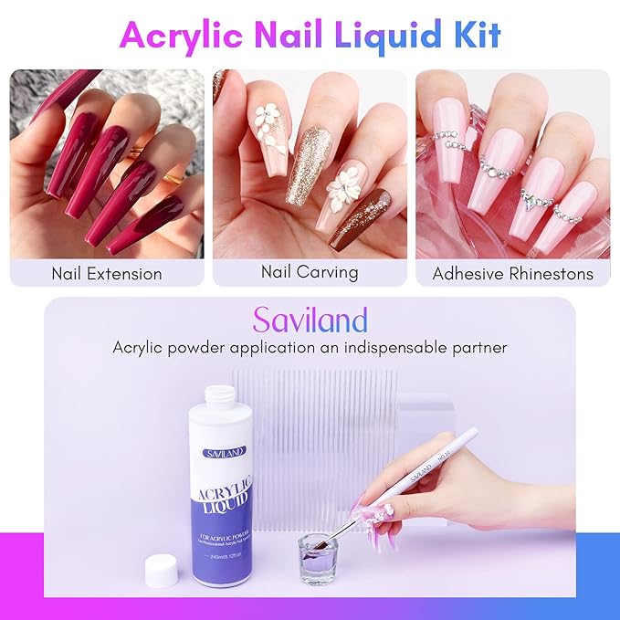 SAVILAND Nail Art Tool Set - Acrylic Nail Liquid and Rhinestone Glue for Nails
