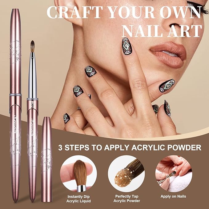 Acrylic Nail Brush Size 2,KEMEISI 100% Pure Kolinsky Nail Art Brushes Sturdy Handle Oval Shaped Acrylic Powder Nail Design Tools for Professional Manicure DIY Home Salon (Brown Gradient)