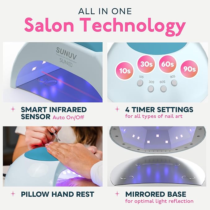 SUNUV UV LED Nail Lamp, LED UV Light for Gel Nails Polish with Removable Base, 4 Timer Settings Auto Sensor SUN2C Blue