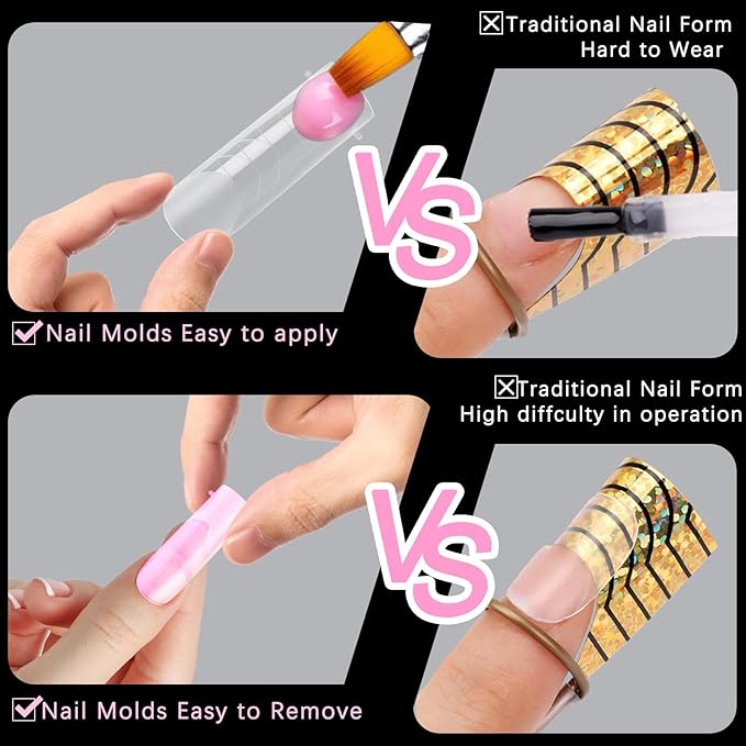 120 Pcs Poly Extension Gel Dual Nail Forms With Scale Builder Coffin Nail for Gel Manicure Art Design Salon DIY at Home (Long Square Head Frosted Dual Forms Set)