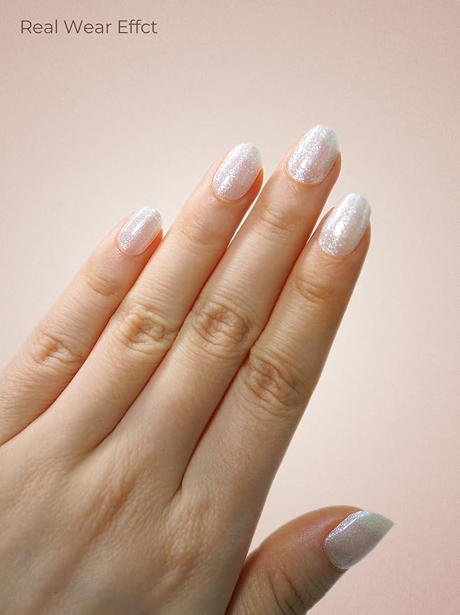 Real Gel Nail Strips (No UV Light Needed) - 44Pcs Salon Quality Nail Stickers - Long Lasting Polish Wraps for Women, Easy Apply & Remove (Moonlit Sliver)