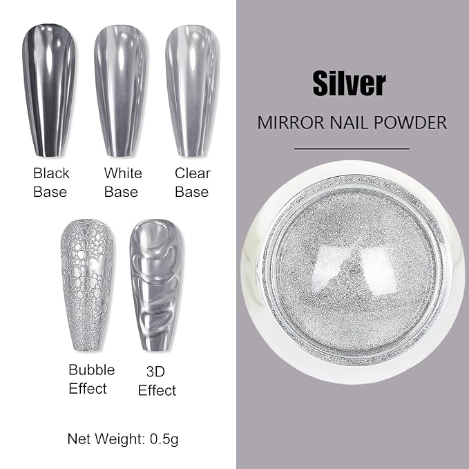 Gold Silver Chrome Nail Powder, Mirror Metallic Gel Chrome Powder Pigment for Nail Art Decoration