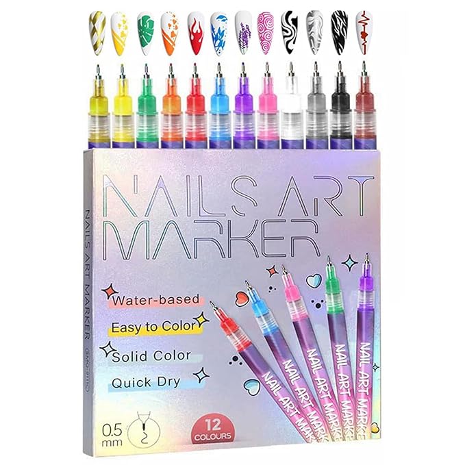 Nail Art Marker Set Water based Acrylic Paint Pens with Precision Tips for DIY There are a total of 24 nail art pens with varying thicknesses Beautiful Manicures Perfect for Ladies Girls 12 Color