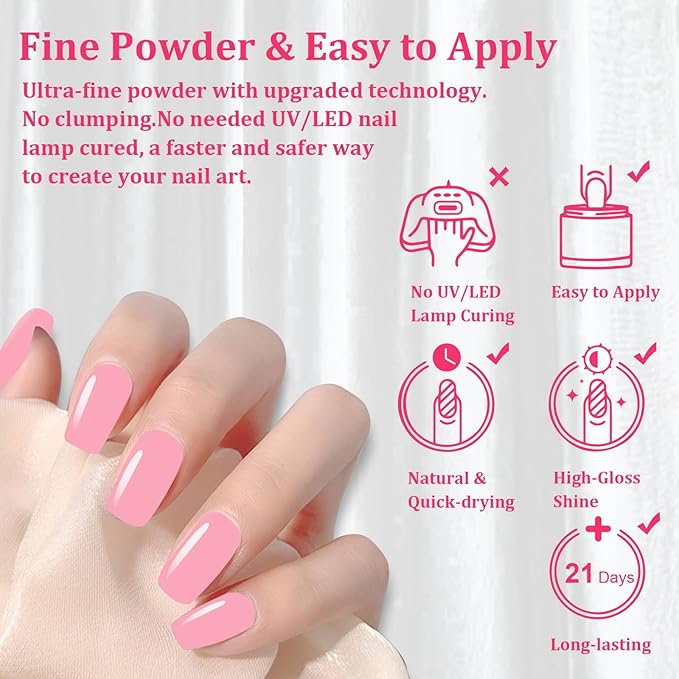 Nail Dip Powder, Pink Color Dipping Powder - Odor-Free& - Long-Lasting Dip Nail Color Lasts 28 Days - Low-Odor & No UV Lamp Required - 1oz