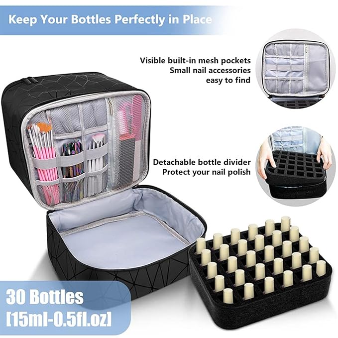 Nail Organizers Storage Bag - 2 Layer Nail Dryer Case, Holds 30 Bottles Nail Polish Bag | durablee Nail Dryer Case, Nail Box Organizer Case, Nail Polish Organizer Bag Suitable For Manicure Tools