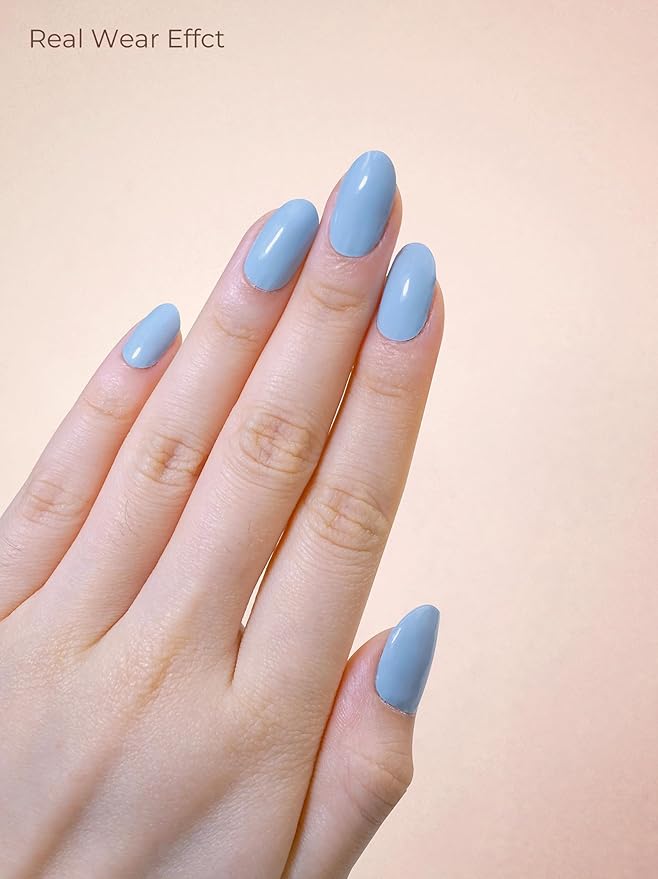 Pre Cured Gel Nail Strips - 44PCS Salon Quality Gel Nail Stickers - Long Lasting Polish Wraps for Women no UV Light Needed Easy Apply & Remove (Lily Blue)