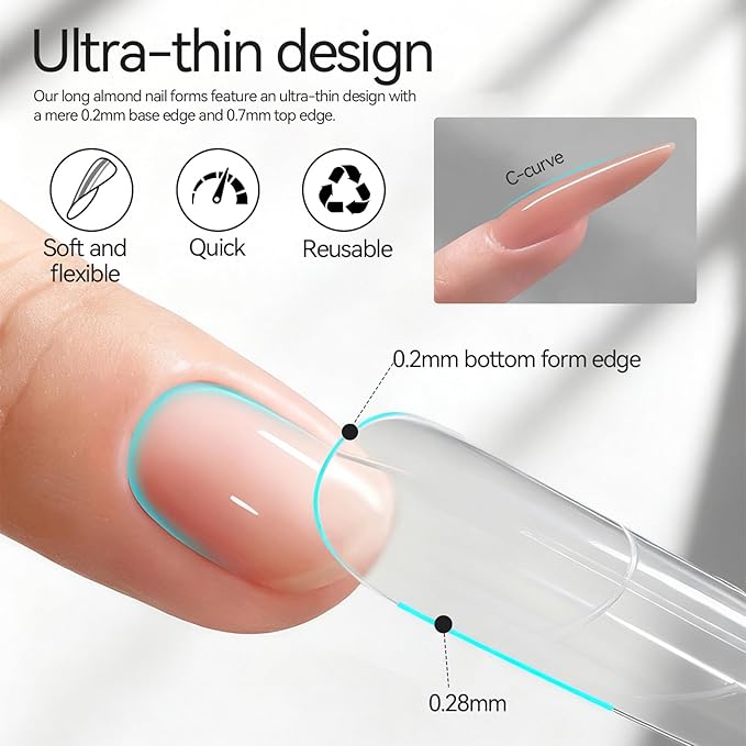 240 pcs Sandwich Dual Nail Forms Reusable Quick Nails Extension Mold for Builder Structure Poly Gel,15 Sizes Long Oval Bulider Forms with Almond Shape Guide Lines Nail Art Tools Salon Home