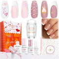 Modelones French Manicure Kit, French Tip Gel Nail Polish Set with French Tip Nail Stamp and Silver Gold Stickers Jelly Nude White Pink Sheer 4 Colors, Valentine Day New Year Nail Art Tool Gift