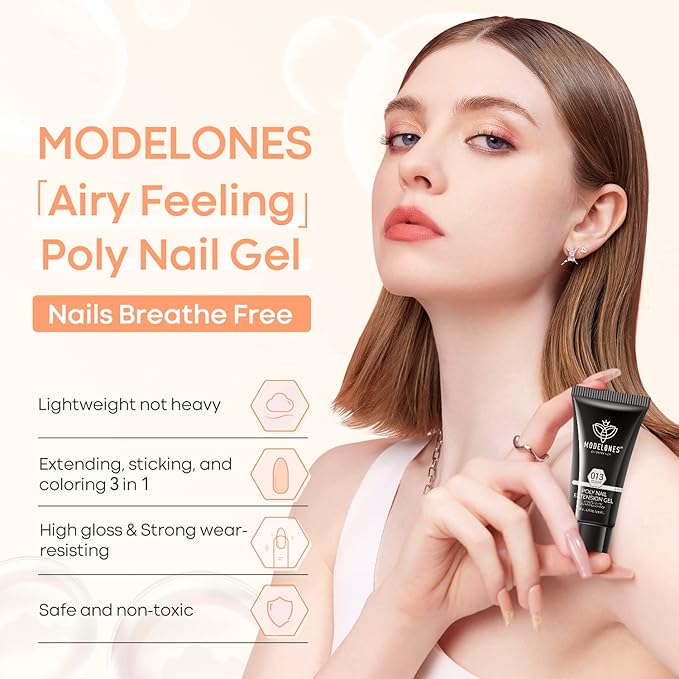 MODELONES Poly Nail Gel Builder 50ML 1.76oz Clear Color Nail Extension Gel Enhancement Nail Thickening Acrylic Extension Trial Professional Technician Tool