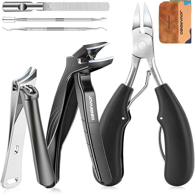 Nail Clippers for Seniors, Heavy Duty Ingrown Toenail Clippers with Long Handle, Woodpecker Angled Head Toe Nail Clippers and Slanted Nail Cutter for Thick Nail for Men Women Pregnant Elderly 6Pcs