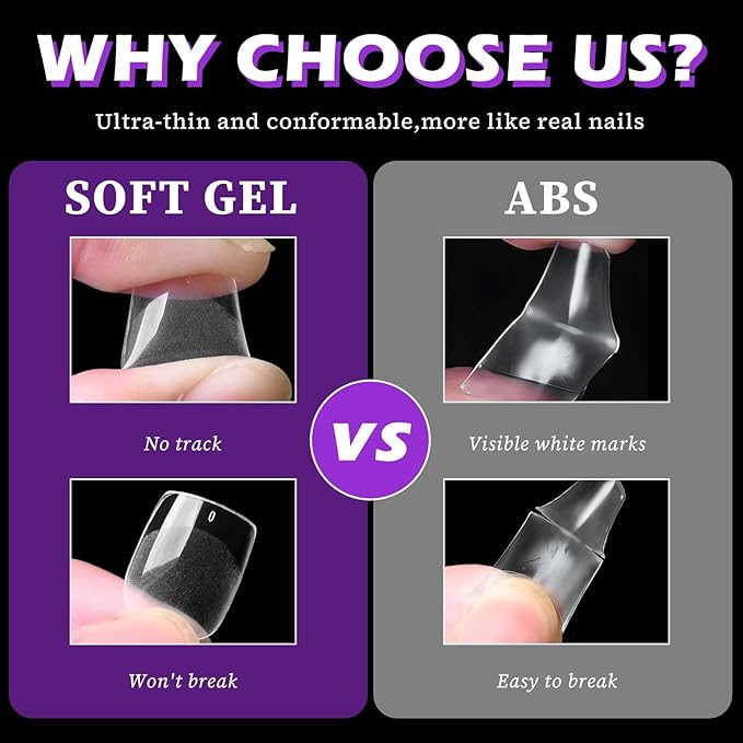 510pc Extra Short Square Nail Tips, Soft Gel Nail Tip Square Fake Nails Artificial Fingernail, 15 Sizes Full Cover Clear Press on Nail Short Acrylic Nails Tips for Nail Extension, Press Nails Making