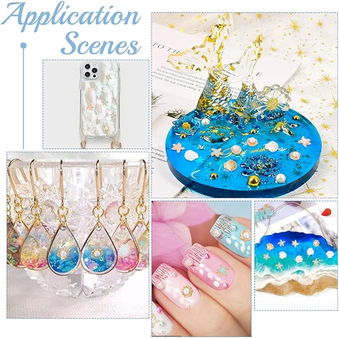 OLYCRAFT 45pcs 9 Style Starfish Shell Resin Fillers Alloy Enamel Cabochons Ocean Nail Art Decorations Resin Accessories Supplies for Jewelry Making Nail Art Decoration - Gold & Silver & Rose Gold
