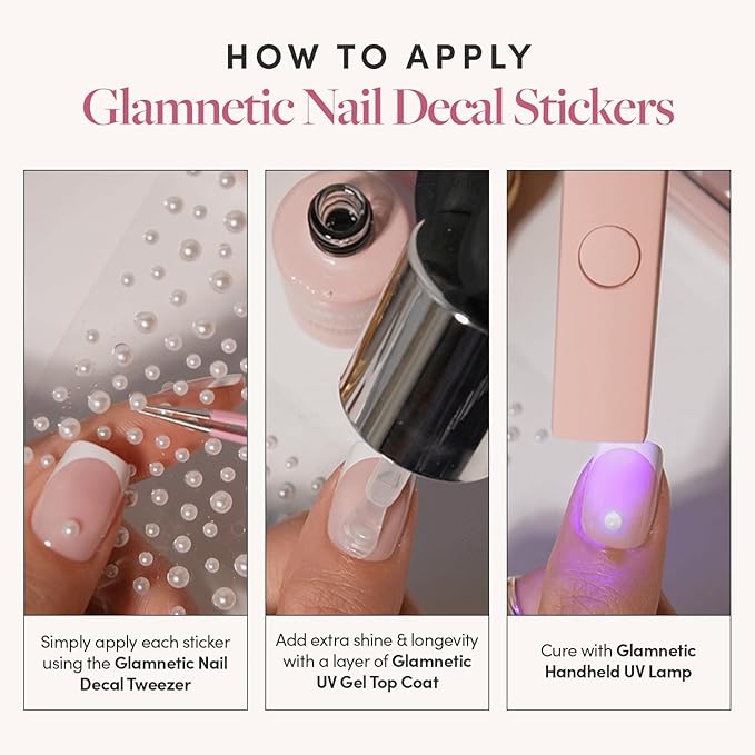 Glamnetic Nail Stickers for Nail Art - Pearlfect | 3D Pearl Adhesive Nail Decals, Customizable | 120 Gems Per Sticker Sheet, 4 Sizes