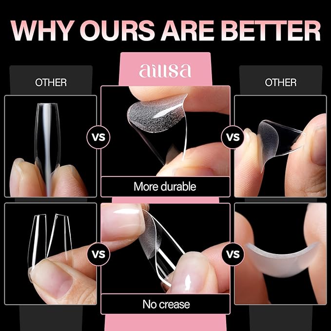 AILLSA Medium Almond Shaped Nail Tips - 15 Sizes 120pcs Acrylic Nails Tip Full Cover Half Matte Nails Tips Press on Nails for DIY Home Salon