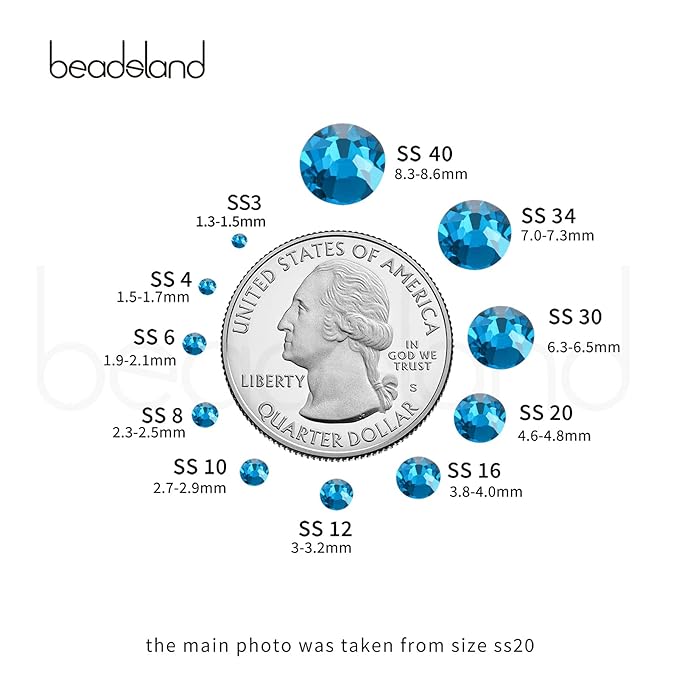 Beadsland Flat Back Crystal Rhinestones Round Gems for Nail Art and Craft Glue Fix, Indicolite, 8.3-8.6mm, SS40/144pcs