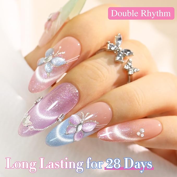 Double Rhythm 6 Colors Cat Eye Gel Polish Set Shimmer Glitter with Magnet Holographic Reflective Magnetic UV Nail Art Kit (6-Kit-48)