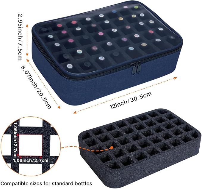 Small Clear Nail Polish Organizer Holds 40 bottles(15ml-0.5fl.oz) Nail Polish Case Multifunctional Nail Polish Bag organizer, Cosmetic Travel Makeup Bags for Women Blue