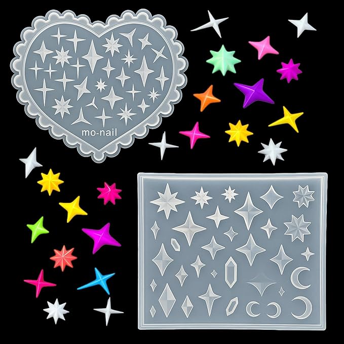 2 Pcs Star Silicone Nail Art Molds for Women Resin Nail Design