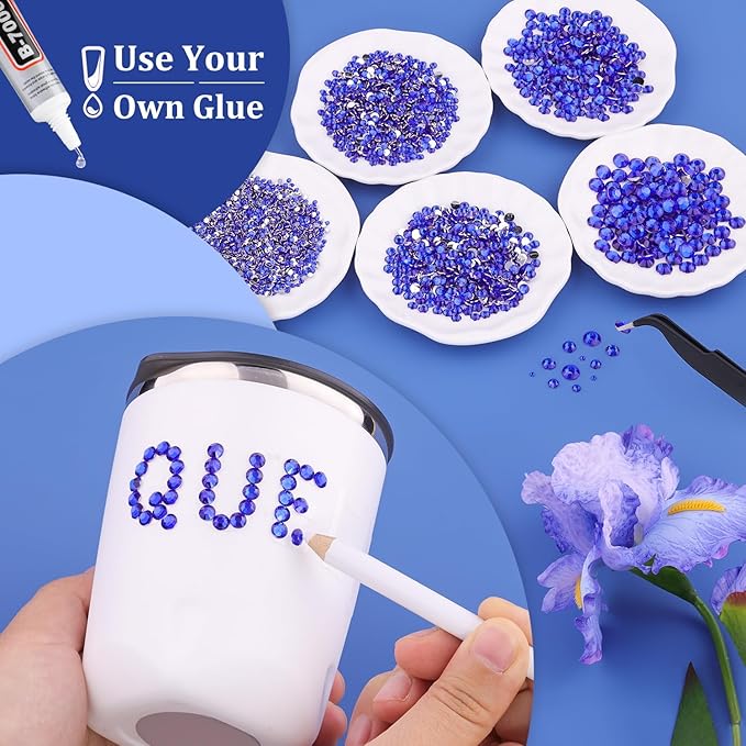 Resin Rhinestones for Crafting, 1 Box Royal Blue Flatback Crystals for Bedazzling Crafts DIY Nail Art Deco, Non Hotfix Bulk Gems for Tumbler Shoes Clothing Fabric Face Makeup