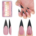 NOVO OVO Black French Tip Long XL Sharp Stiletto Nail Tips Press on BERRY PINK, Soft Gel Double Matte Fake Nail Extension, Full Cover False Nails for Acrylic DIY x 16 Sizes 160 pcs