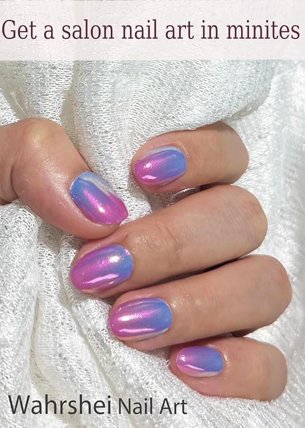 Semi Cured Gel Nail Strips, Glazed Pearch Ombre 20pcs Adhesive UV Sticker, Wraps for Home Manicure DIY