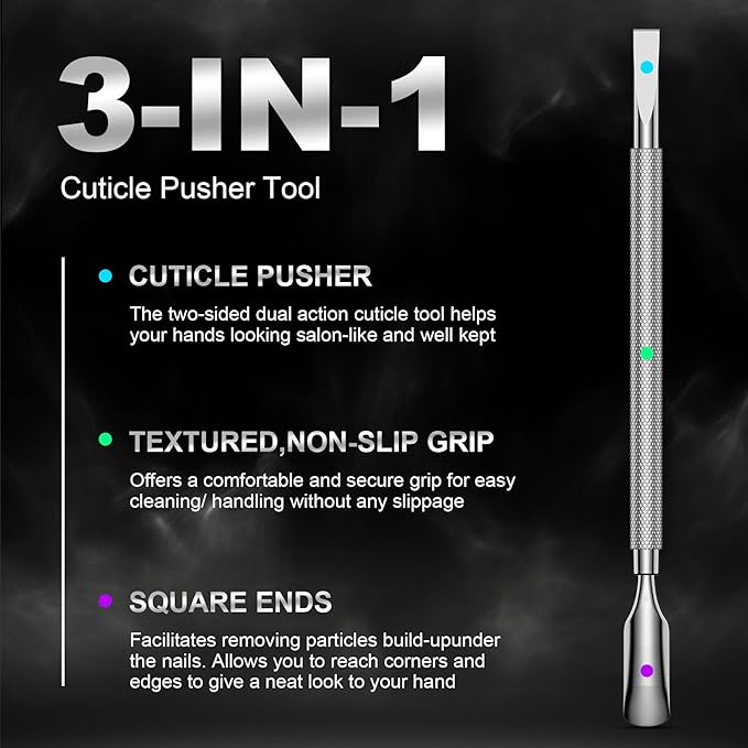 FERYES Professional Cuticle Pusher & Remover Tool - Stainless Steel Dual-Sided Nail Care Tool for Manicure & Pedicure - 5.2 Inch Salon & Home Use
