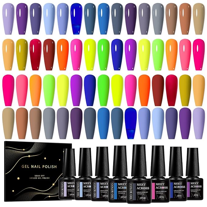 MEET ACROSS Gel Polish Set - 30 Colors Neon Hot Pink Red Green Blue Yellow Nail Polish Soak off Colorful Holidays Collection UV Gel Gifts for Women