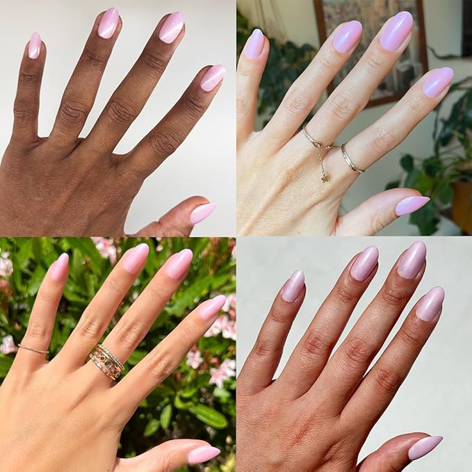 Olive & June Instant Mani Press-On Nails (Glue) | 42 Fake Nails, 21 Sizes | Non-Toxic, Long-Lasting Recycled Materials Realistic Look | Spring Flowers & Patterns | Medium, Oval | Iridescent Pink