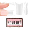 NOVO OVO Halloween Extra Thick Duck Feet Nail Tips Full Cover for Press on Acrylic with Moon Curve, Medim Long Clear Pre-Etched Matte Flare Wide French Soft Gel False Nail Extension x 15 Sizes 150 pcs