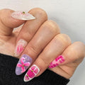 30Pcs 3D Floral Press On Nails | Pink & Purple Flower Design | Reusable Fake Nails Set Easy Application Manicure Set for Work, Party & Daily Use, Perfect for Women and Students