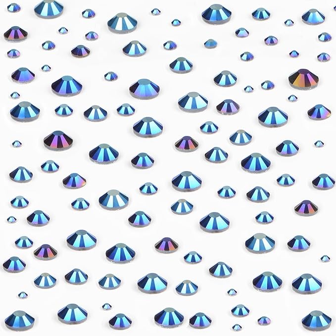 NCB Hotfix Iron on 8000pcs Crystal Rhinestones Round Gem for Crafts Decoration DIY Jewelry Making with a Tweezers and 2 Picking pens (Black AB, 6Sizes SS4-SS30)
