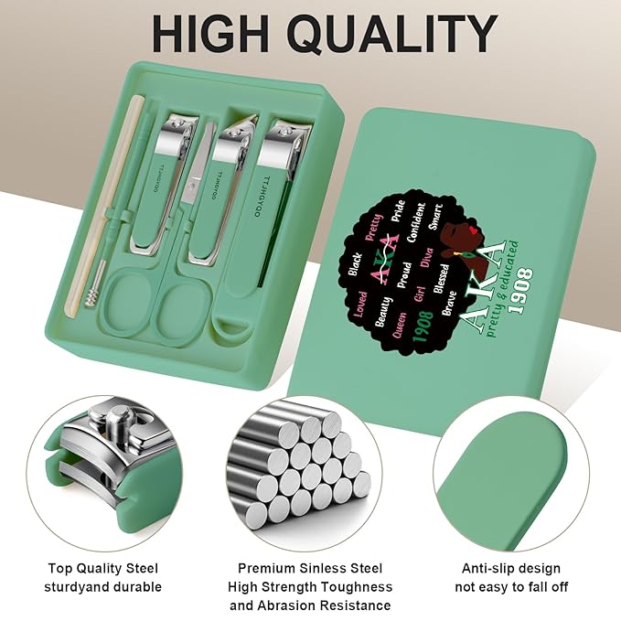 Nail Clippers and Beauty Tool Portable Set Nail Clipper Set Manicure Set 6 in 1 AKA Sorority Gifts Suitable for for Women Home, Workplace, Outdoor Travel,Etc. (AKA 1908 Green)