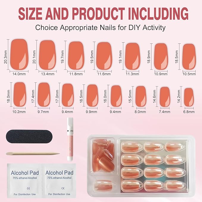 Rnker Press On Nails - Transparent Color, Short Square Top gel Nails with Bright Finish, 15 Sizes - 30 Nail Kit with Glue