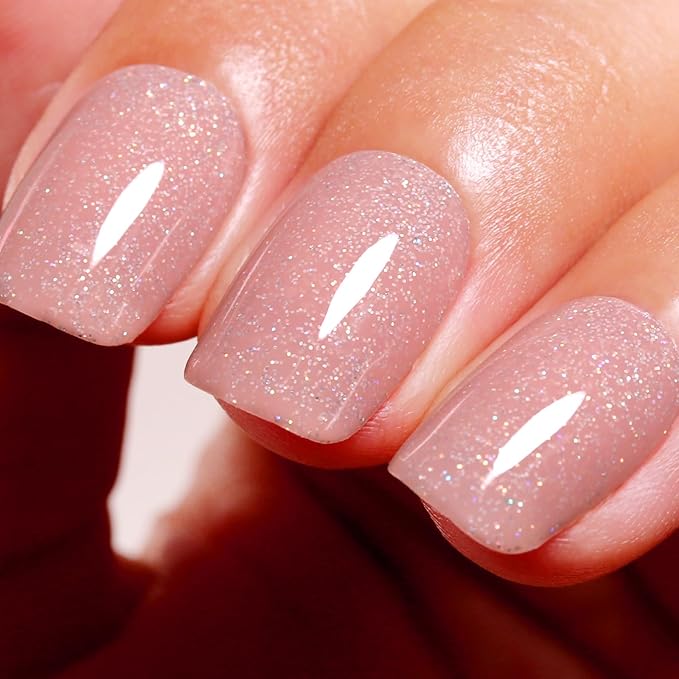 Glitter Gel Polish,Nude Mauve Pink Iridescent Glitter Gel Nail Polish Sparkle Shimmer Fall Winter Rainbow Soak off LED UV for Art DIY Manicure 15ML