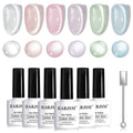 RARJSM Sparkle Diamond Cat Eye Gel Nail Polish Set 6 Colors Nude Pink Milky Jelly Purple Green Blue Silver Glitter Cateye Gel Polish with Magnet Stick UV LED Curing Requires Soak Off Home Salon Diy