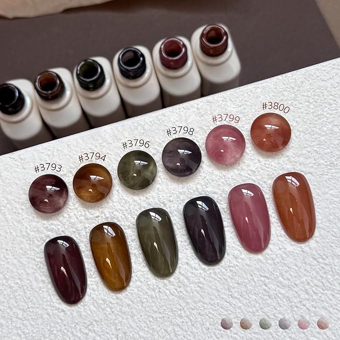 GAOY Milky Jelly Gel Nail Polish of 6 Colors from Nude to Dark Brown Black Gel Polish Kit for Salon Manicure and Blooming Nail Art DIY at Home