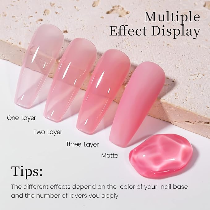 MAYCHAO Gel Nail Polish - Sheer Pink, 15ML Translucent Color Jelly Nail Gel, UV LED Starter Manicure Salon DIY at Home, 0.5 OZ