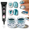3D Gel Nail Art & Chrome Nail Powder Kit, Metallic Mirror Effect Holographic Aurora Iridescent Chrome Pigment Glitter Dust and 10g Clear 3D Sculpting Gel for DIY Nail Art (Lake Blue)