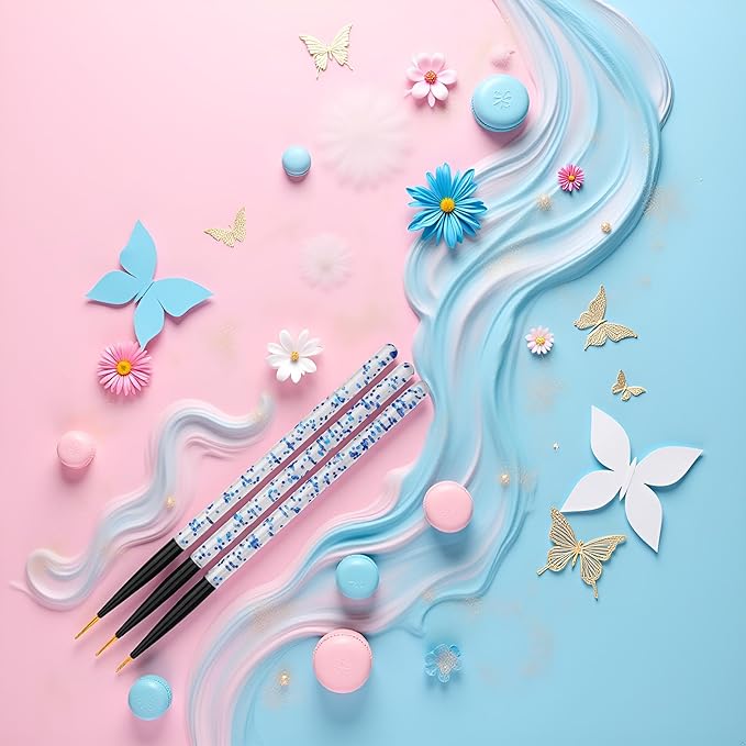 3 Pcs Blue Professional Nail Art Liner Brush Set,Nail Art Liner Brushes Supplies UV Gel Painting Acrylic Nail Art Brushes for Home Salon Valentine's Day/Wedding/Party/Christmas/Birthday Gifts