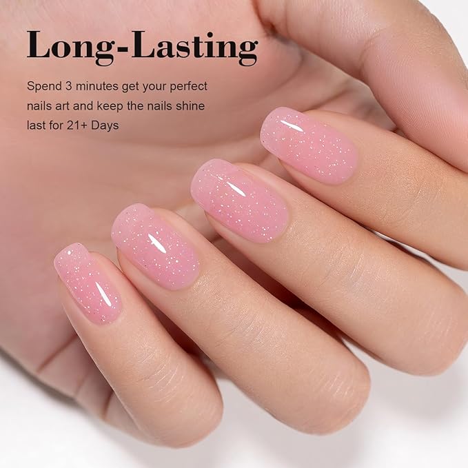 RARJSM Rainbow Glitter Rubber Base Gel Nail Polish Nude Bubble Pink Rubber Base Iridescent Shimmer Brush on Quick Extend Builder Hard Gel Soak Off Curing Requires 15ml Salon Home French Manicure