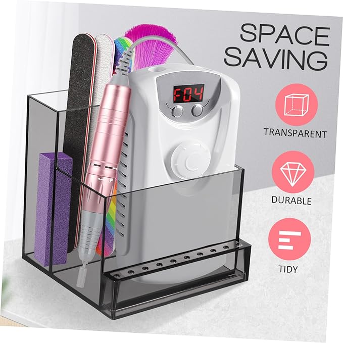 FRCOLOR Nail Drill Grinding Bit Holder Box Professional Nail Art Polishing Grinding Drill Bit Holder Display Storage Box Case Organizer for Nails Black