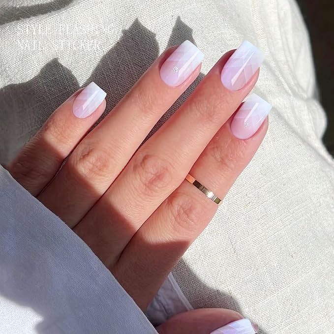 JMEOWIO Gel Nail Stickers Cream Pink French Tip Semi Cured Gel Nail Strips Wraps UV/LED Nails Art Design Decoration Accessories