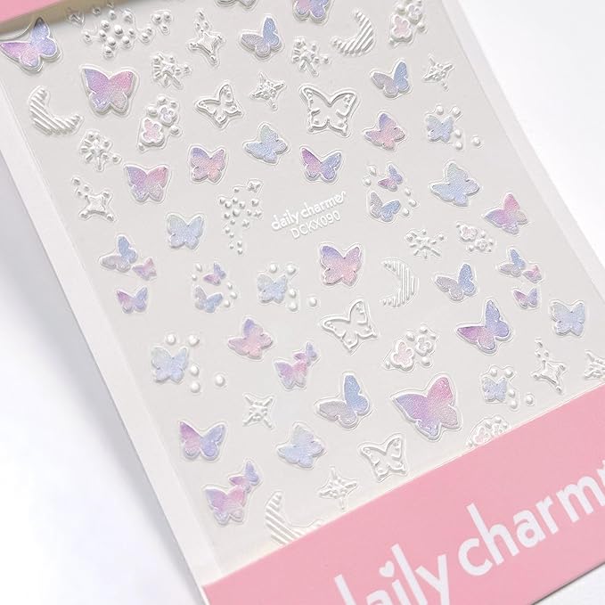 Daily Charme Butterfly Self-Adhesive Nail Art Sticker Decals Bundle Spring Ethereal and Celestial Butterfly Nail Art Designs for Women DIY Manicure