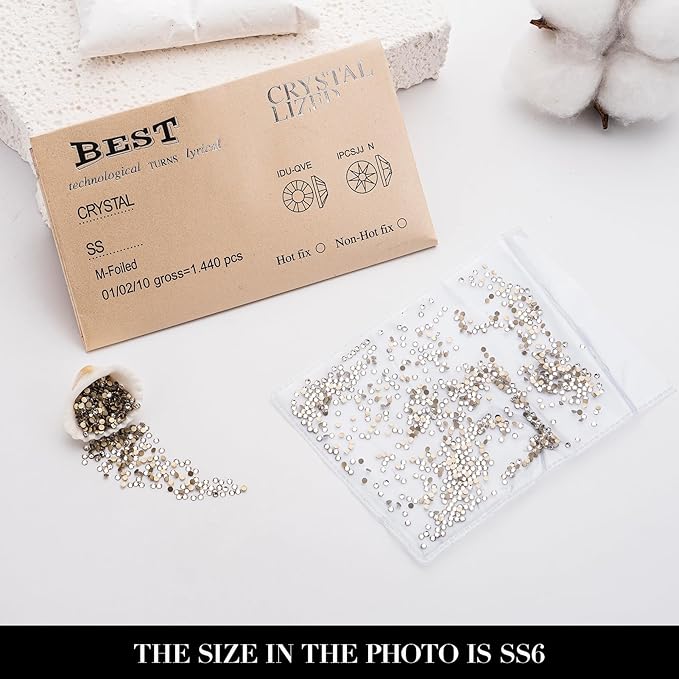 Novani Clear Rhinestones 1440pcs Flat Back Round Rhinestone Style 2088 Sparkly Crystal Gemstones for Nail Art and Crafting SS6,1.9-2.0mm