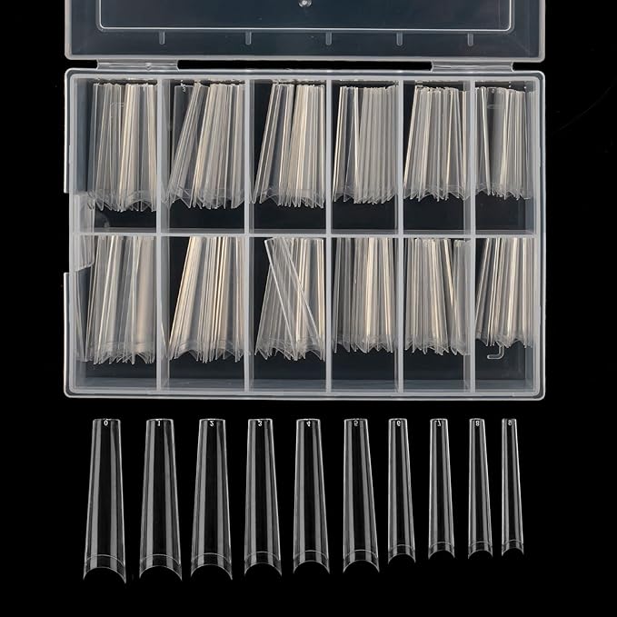 Tapered Extra Long Nail Tips, Ballerina Clear Acrylic Fake Nail Tips, Press On Nail False Nails with Box for Nail Salons and DIY Nail Art, 240PCS, 10 Sizes (Clear)