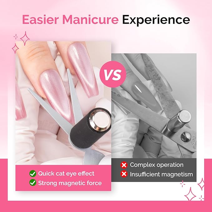 MelodySusie Cat Eye Gel Nail Polish Magnet Set, 2 in 1 Scissor-shaped Nail Magnet Tool,French Effect Cat Eye Magnet, Nail Design Tools for Salon and DIY at Home